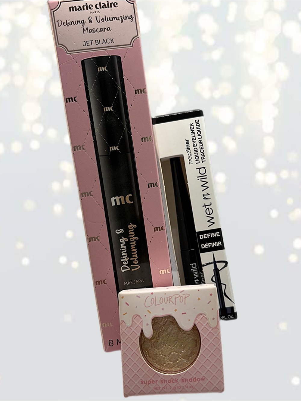 Black Mascara & Eyeliner Bundle with ColourPop Gold Super Shock Shadow